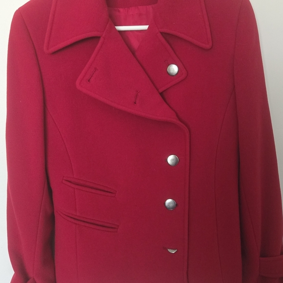 Virgin Wool Cashmere Mallia Double-Breasted Peacoat Fall Winter Jacket Red - Picture 12 of 12